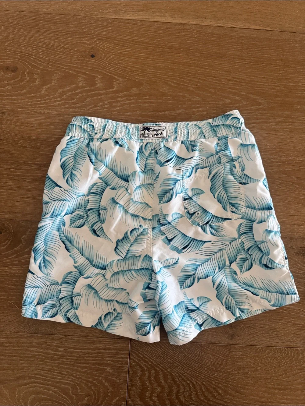 Janie and Jack White Shorts with Blue Tropical Leaf Print